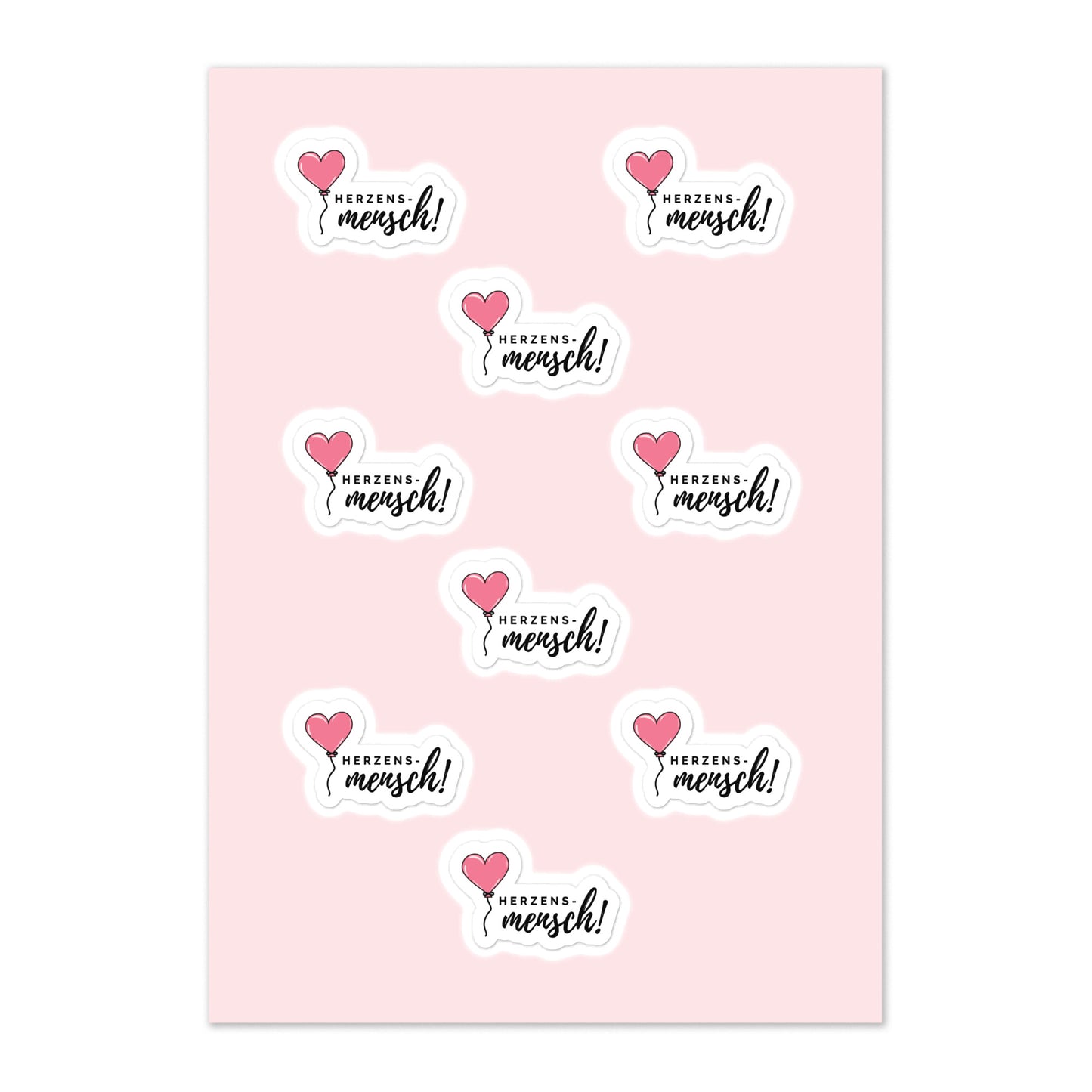 Herzensmensch Sticker Sheet – 9 glossy stickers with pink heart balloon