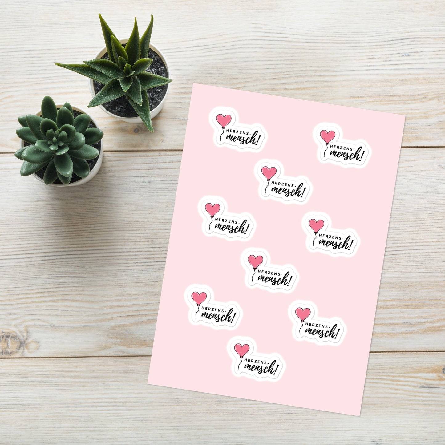 Herzensmensch Sticker Sheet – 9 glossy stickers with pink heart balloon