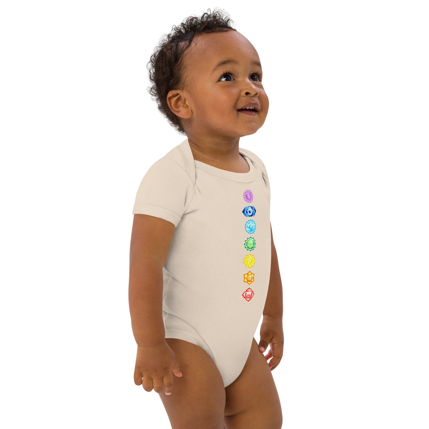 Babystrampler mit 7 Chakren Design – Aus 100 % Bio-Baumwolle | Größen 3–18 Monate | Organic Natural