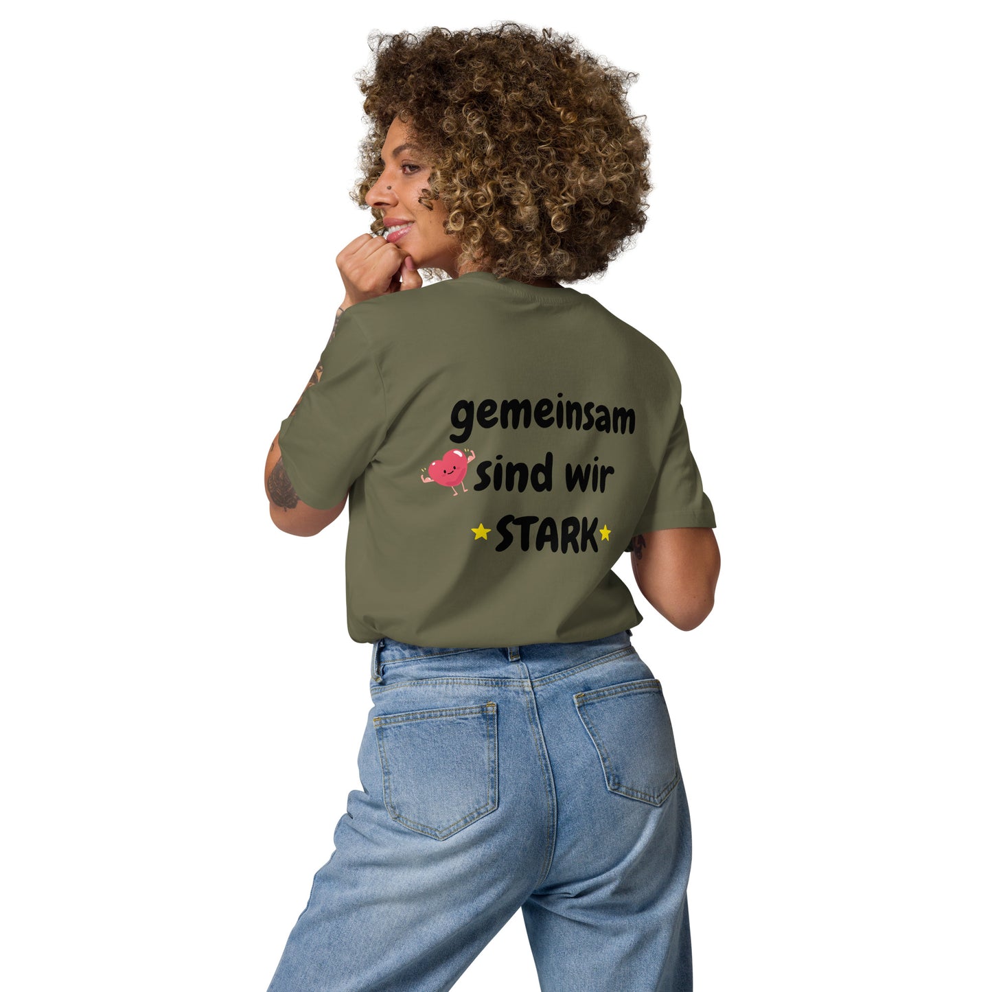 Gemeinsam sind wir stark – Unisex Bio-Baumwoll-T-Shirt - Schwarzer Schriftzug - Khaki