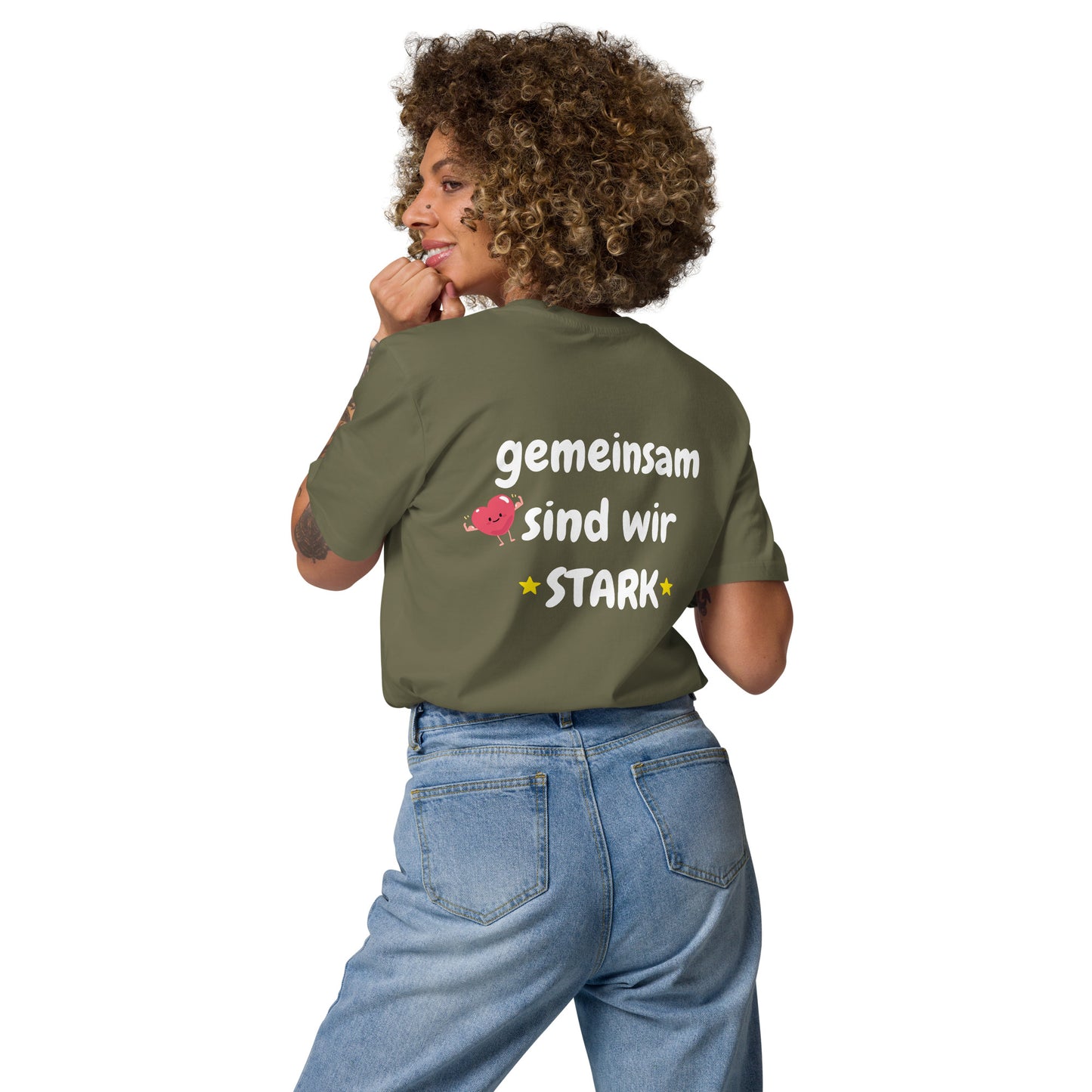 Gemeinsam sind wir stark – Unisex Bio-Baumwoll-T-Shirt - Weißer Schriftzug - Khaki