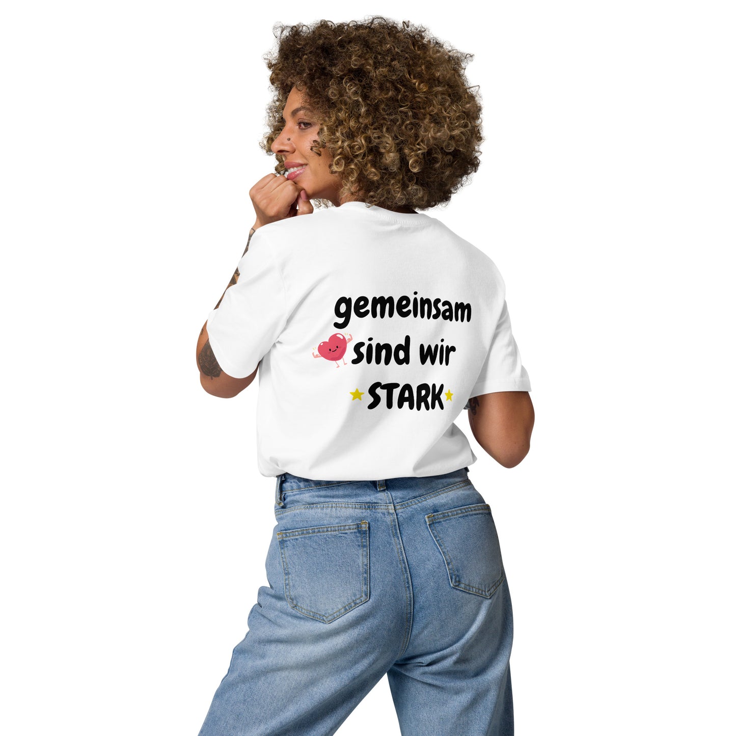 Gemeinsam sind wir stark – Unisex Bio-Baumwoll-T-Shirt - Schwarzer Schriftzug - Weiß