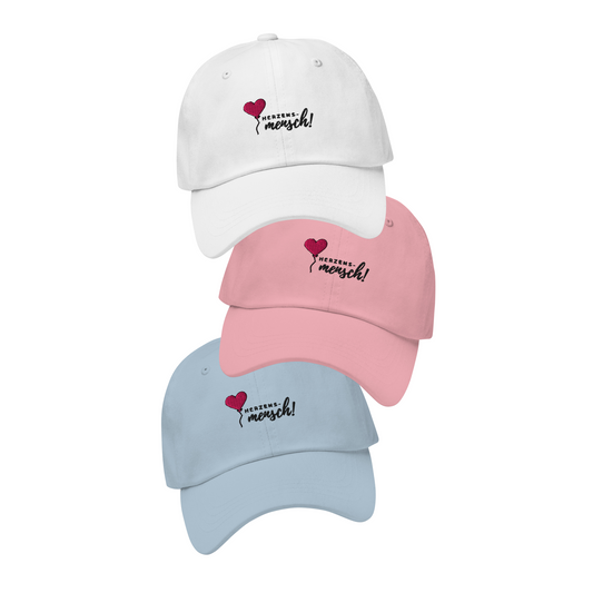 Herzensmensch Kappe mit rosa Herzluftballon – Bestickt mit Liebe in 3 Farben