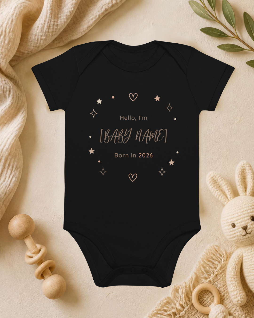 Hello I'm... – Personalisierter Baby Body aus Bio-Baumwolle – Name & Geburtsjahr
