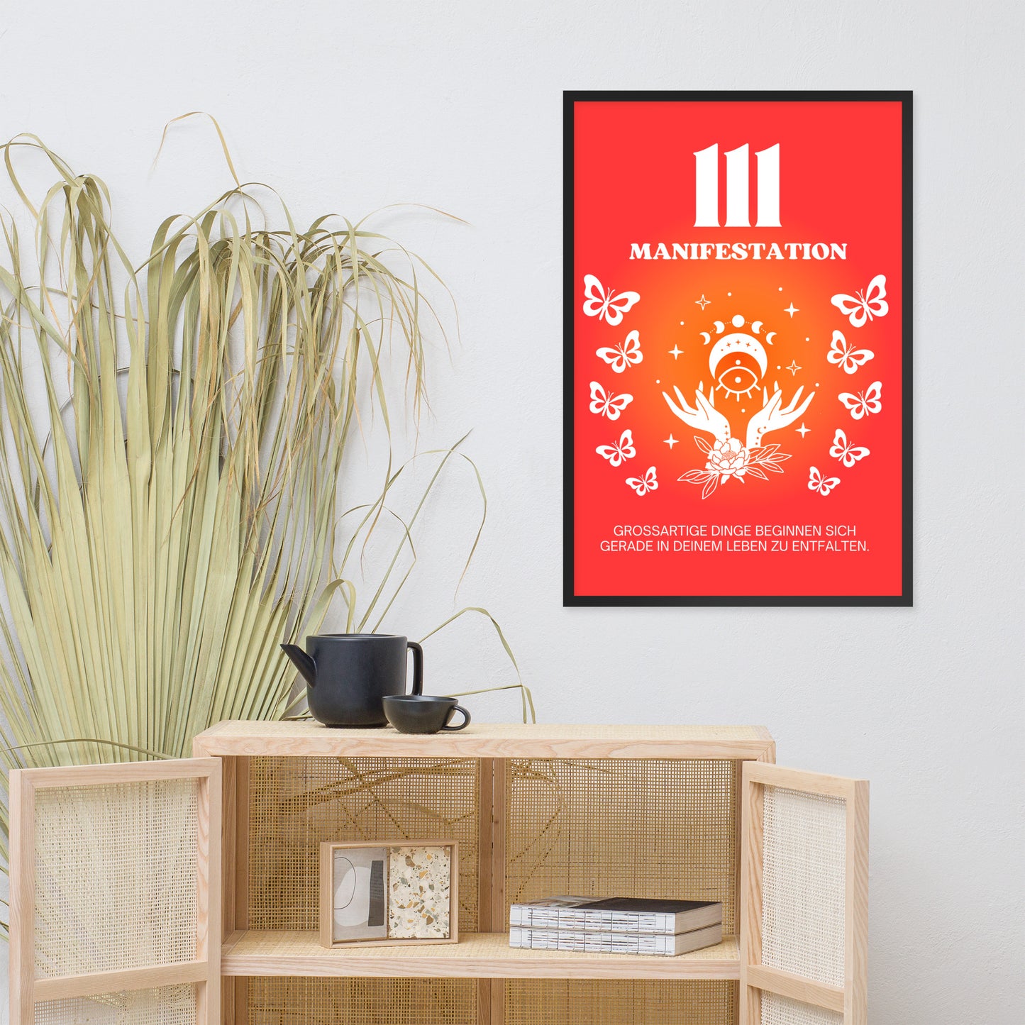 Engelszahl 111 Poster - Chakra Rot - Wurzelchakra – Manifestation | Spirituelles Wandbild gerahmt