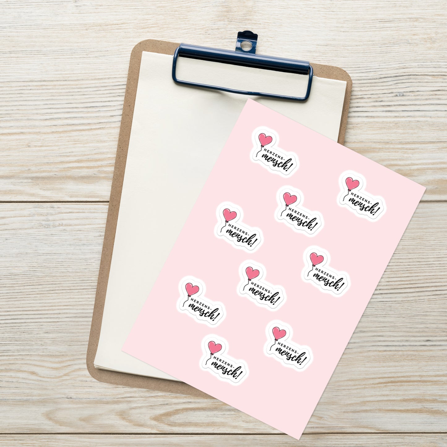 Herzensmensch Sticker Sheet – 9 glänzende Aufkleber mit rosa Herzluftballon