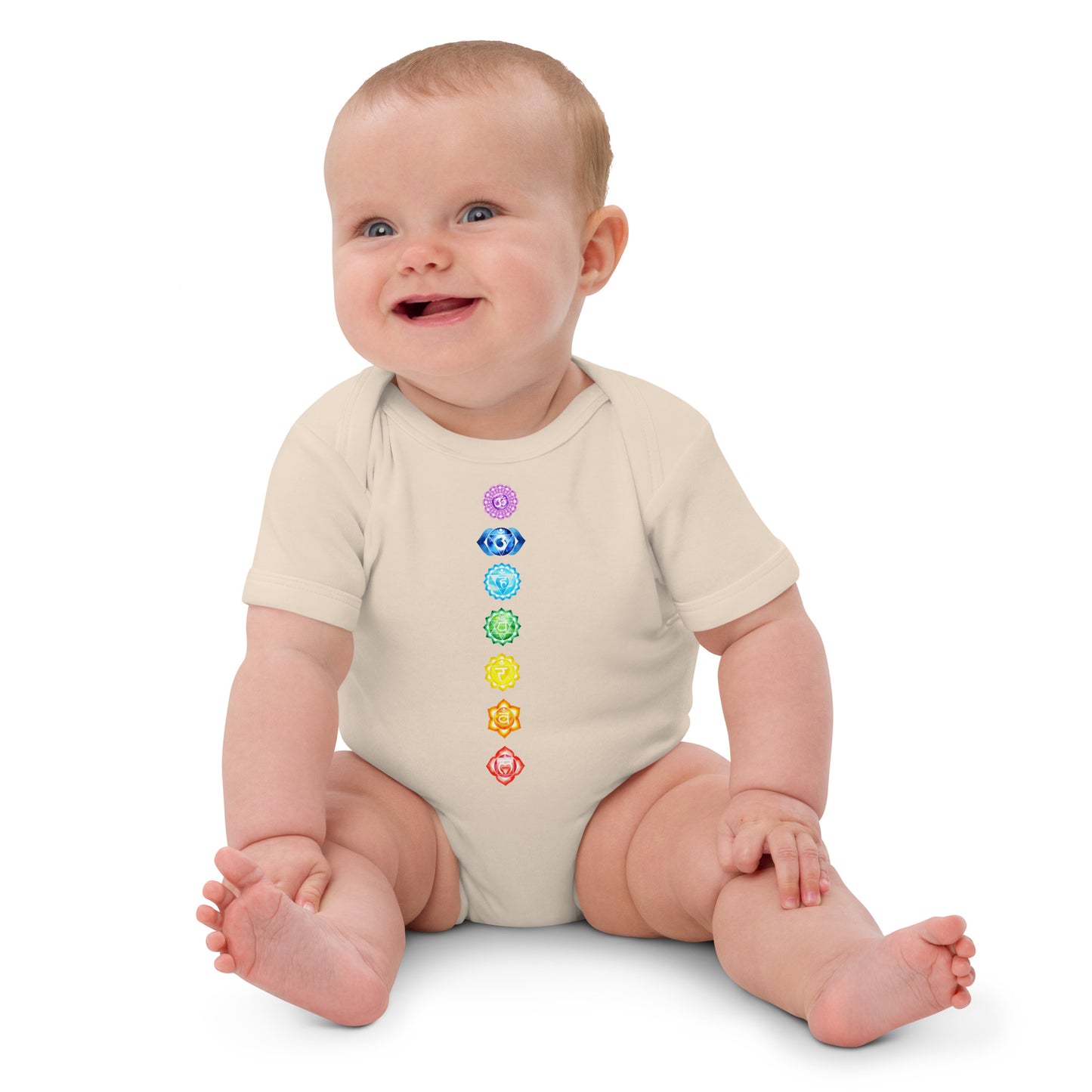 Babystrampler mit 7 Chakren Design – Aus 100 % Bio-Baumwolle | Größen 3–18 Monate | Organic Natural