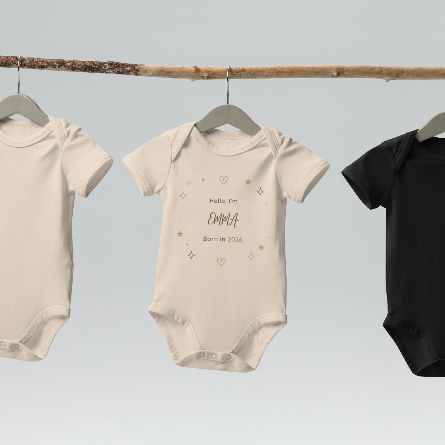 Hello I'm... – Personalisierter Baby Body aus Bio-Baumwolle – Name & Geburtsjahr