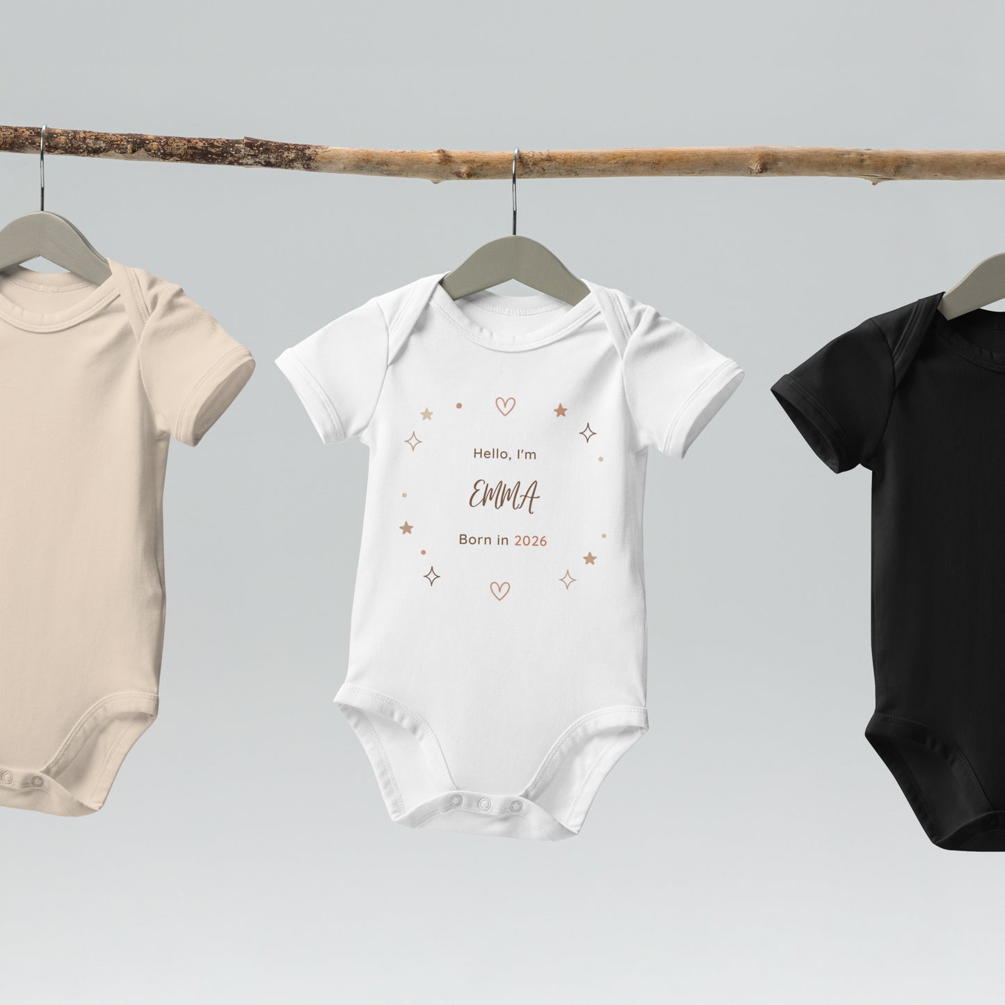 Hello I'm... – Personalisierter Baby Body aus Bio-Baumwolle – Name & Geburtsjahr